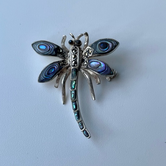 Vintage Jewelry - Dragonfly Sterling Silver 925 Abalone Pin Brooch